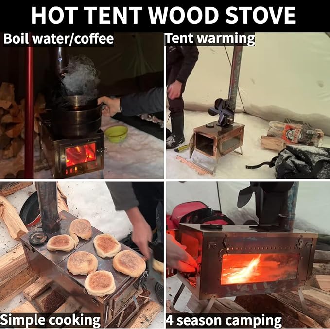 DANCHEL OUTDOOR S6/SSG Folding Camping Stove, 304 Stainless Steel Wood Burning Stove with 7.2ft Chimney, Portable Hot Tent Stove Solo Camping Survival Backpacking, Lightweight & Compact Design