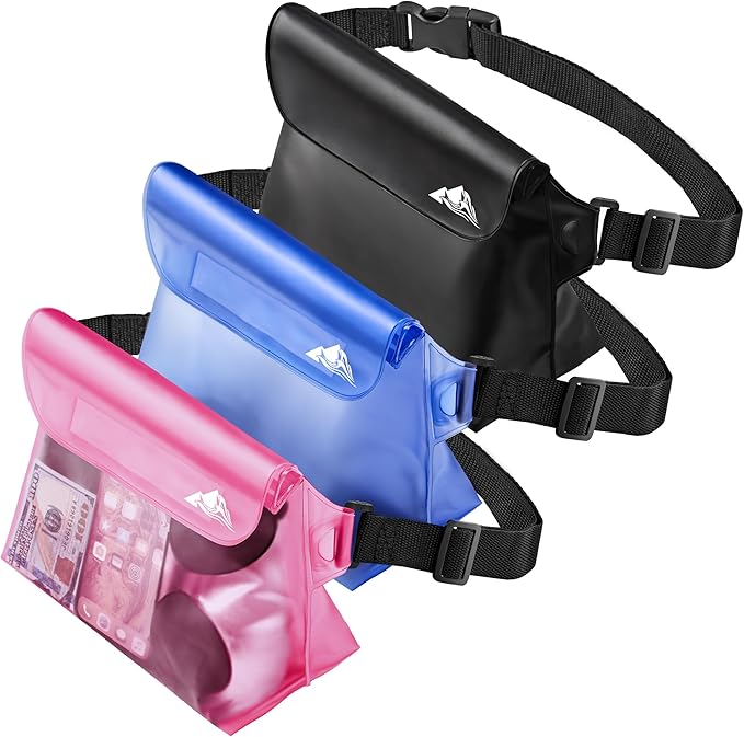 HEETA 2/3/4 Pack Waterproof Pouch with Waist Strap, Screen Touchable Dry Bag with Adjustable Belt for Phone Valuables for Kayaking, Swimming, Snorkeling, Boating, Fishing, Surfing & Beach