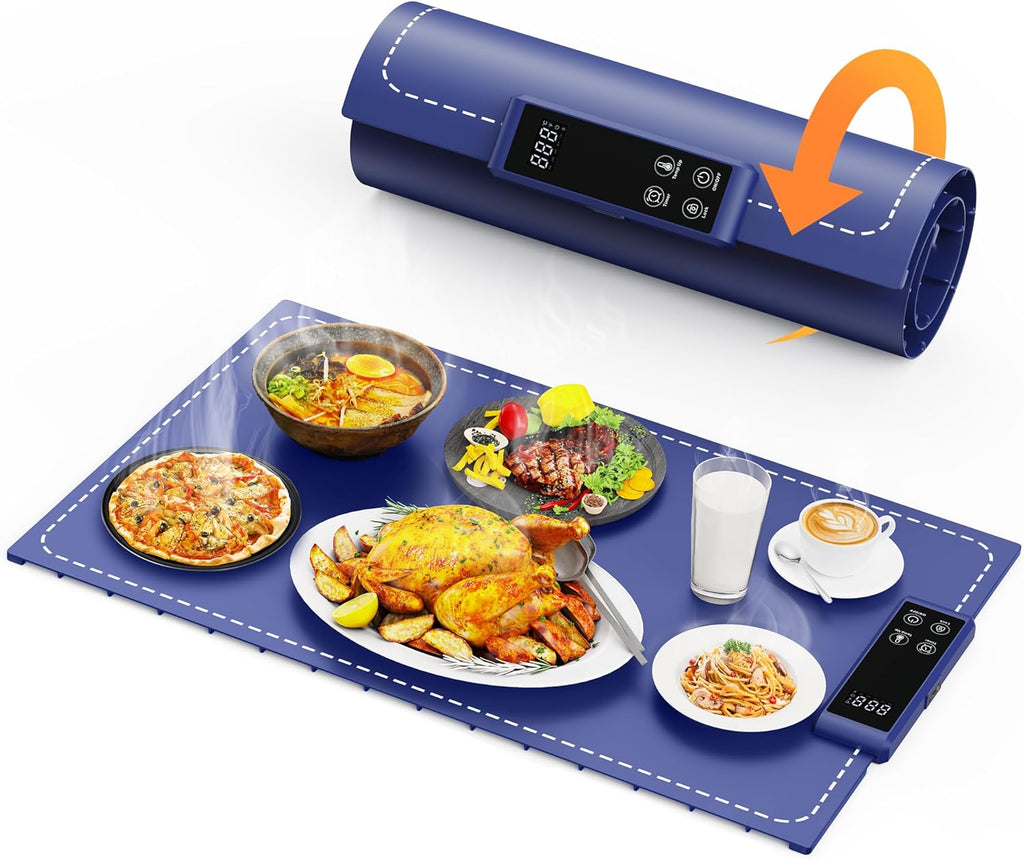 Warming Mat for Food Electric Food Warming Tray Large 24x16in Rapid Full-Surface Heating Portable & Rollable Versatile Food Warmer for Countertop Perfect for Gatherings Parties Everyday Use