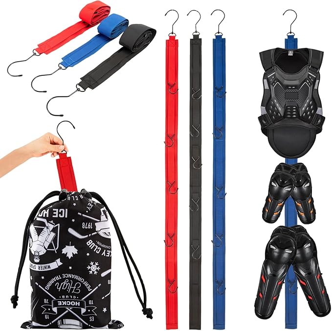 3 PACK Hockey Drying Rack With Storage Bag,Hockey Equipment Gear Drying Rack, Sports Gear Organizer Hanging Straps,Ice Goalie Hockey Gifts For Boys Football Baseball Catcher.Outdoor Camping Must Haves