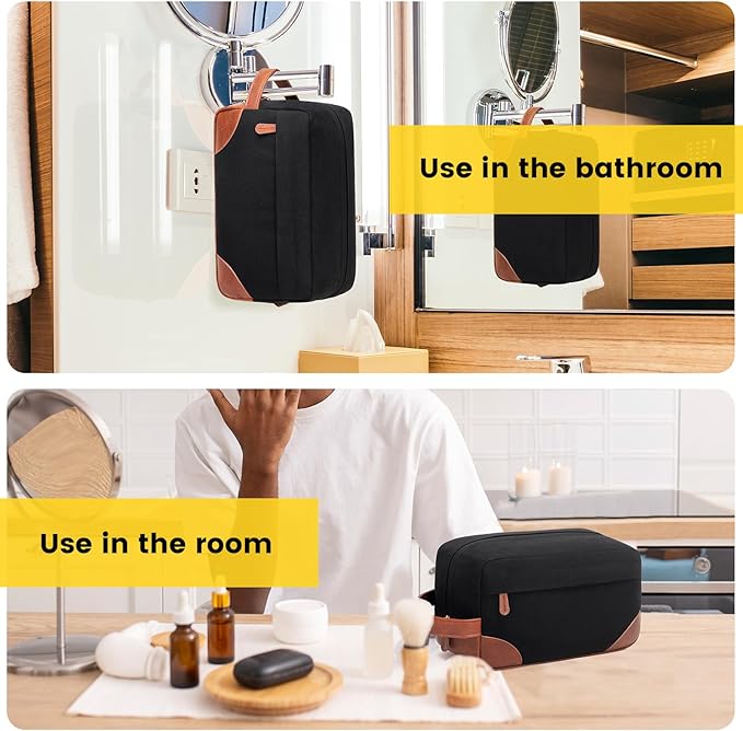 Vorspack Large Toiletry Bag Hanging Dopp Kit for Men Water Resistant Canvas Shaving Bag with Large Capacity for Travel- Black