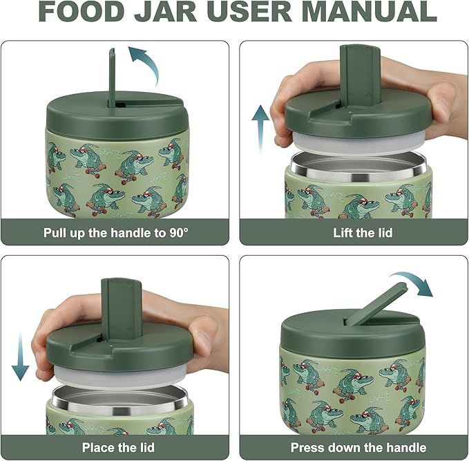 12oz Kids Soup Thermo for Hot Food Insulated Vacuum Food Jar with Buckle Lid, Stainless Steel Wide Mouth Leak Proof Lunch Container for School Travel 1 Pack