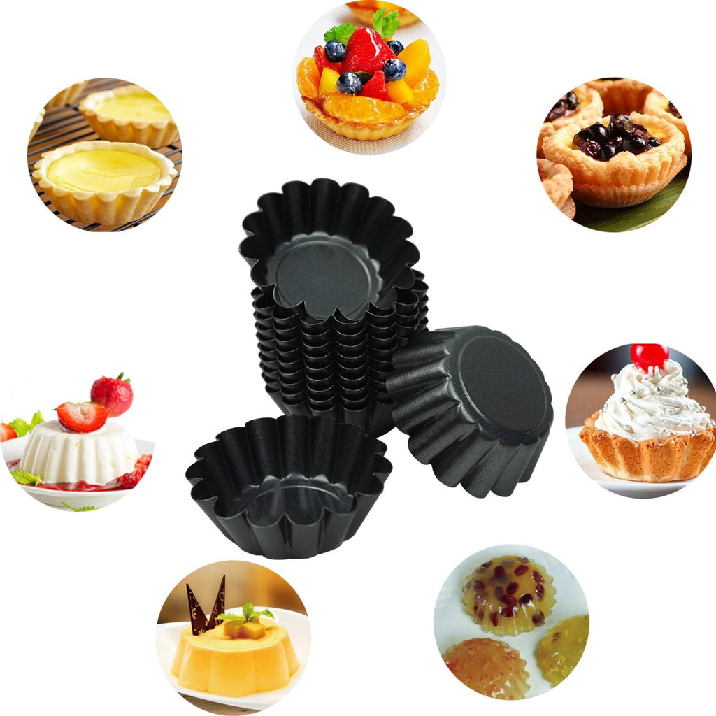 12 Pack Mini Tart Pan, Non-stick Carbon Steel Tart Molds, Pie Mould, Muffin Cupcake Pudding Maker - for Pies, Chinese Tart, Cakes (Size 2.6"x0.9")