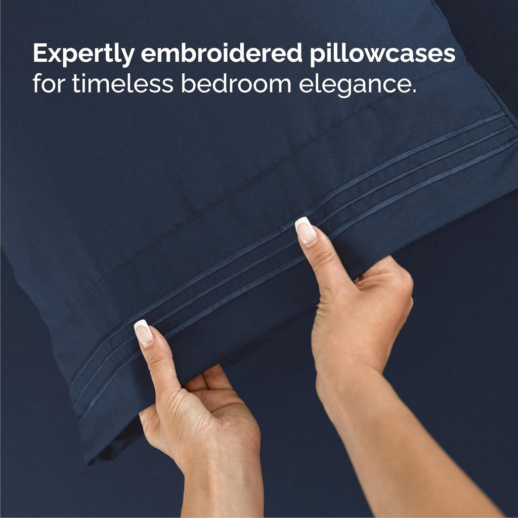 Cal King Size 4 Piece Sheet Set - Comfy Breathable & Cooling Bed Sheets Set - Hotel Luxury Bedding for Women, Men, Kids, Teens, Boys & Girls - Deep Pockets, Soft, Wrinkle Free - Oeko-Tex - Navy Blue