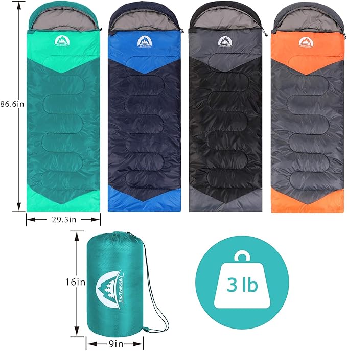 SWTMERRY Sleeping Bag 3 Seasons (Summer, Spring, Fall) Warm & Cool Weather - Lightweight,Waterproof Indoor & Outdoor Use for Kids, Teens & Adults for Hiking and Camping