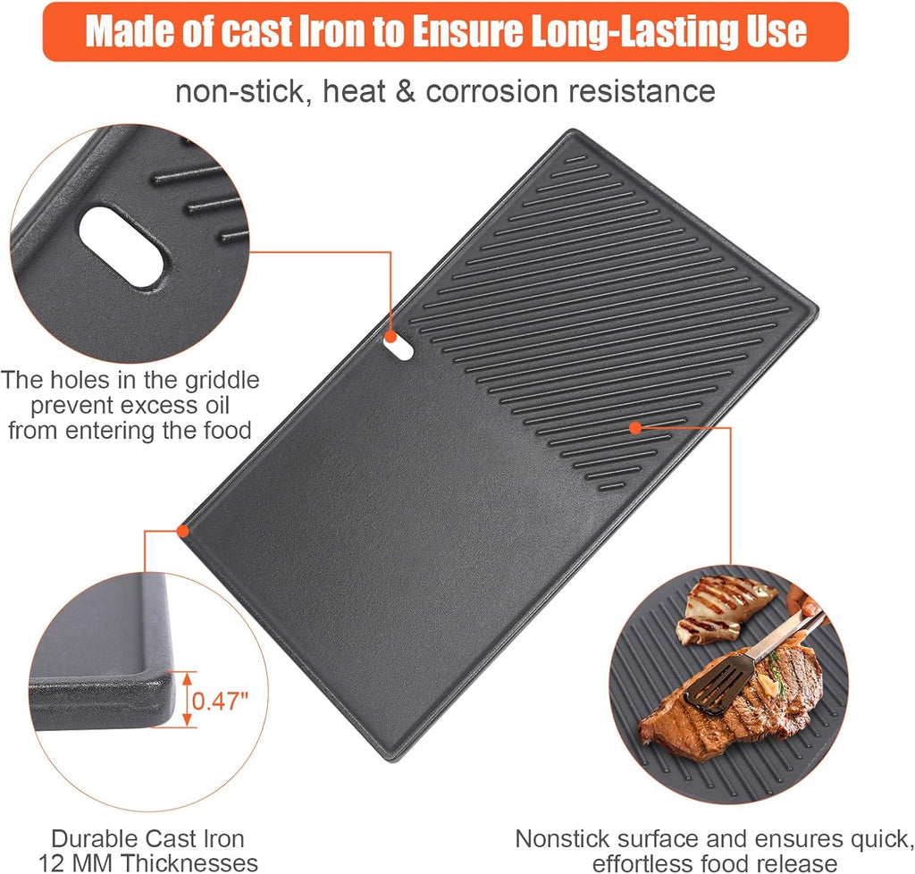 QuliMetal 66089 Griddle for Weber Genesis II/LX 400 Series Grills, Grill Part for Weber GS4 Genesis 2 E410, E415, E435, S-435, LX E-440, Cast Iron for weber genesis ii griddle insert