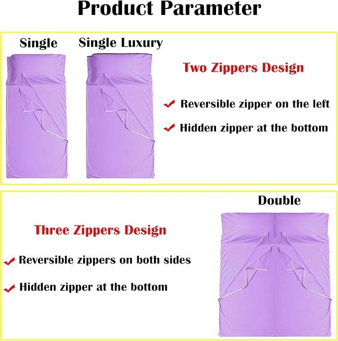 Brand - GANNAFEE Cotton Sleeping Bag Liner with Zipper - 100% Cotton Travel Sheet Sleep Sack Adult - Travel Sleeping Bag for Hotels Camping Hiking