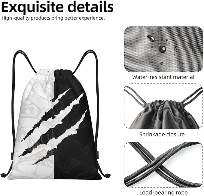 Cool Drawstring Bags Scratch Pattern Art Design Sport Gym Sack Drawstring Bag Black White Yin and Yang Design Stylish String Bag Yoga Bag for Men Women