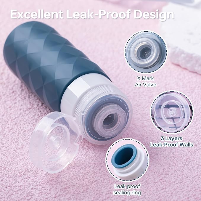 20 Pack Travel Bottles Set,Leak Proof TSA Approved Travel Size Containers, Silicone Squeezable Travel Essentials Jar Accessories for Conditioner, Shampoo, Lotion & Body Wash Accessories (Dark Color)