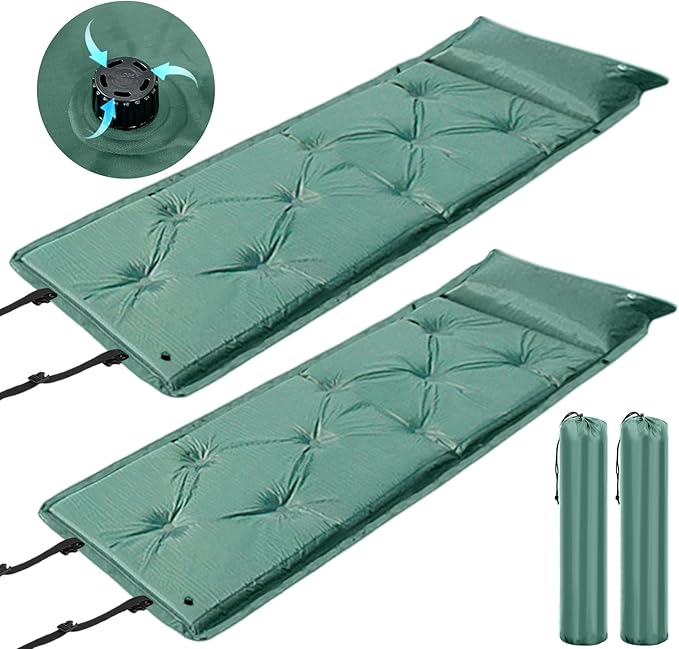 2 Pack Self Inflating Sleeping Pads with Pillow, Ultralight Camping Mat,connectable Portable Pad,lightweight Inflatable Mattress Pad, Insulated Foam Sleep Mat for Backpacking, Tent, Hammock