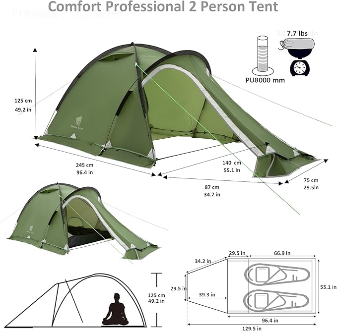 Geertop Portable 2 Person 4 Season Tent Waterproof Backpacking Tent Double Layer All Weather for Camping Hiking Travel Climbing Mountaineering - Easy Set Up