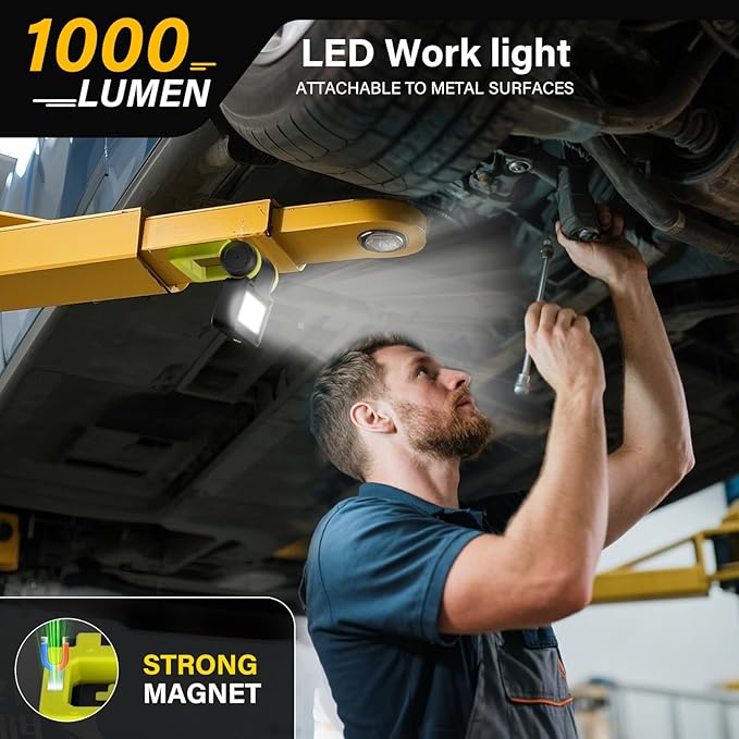 LED Work Light, Flashlight with COB Camping Lantern, 1000LM Magnetic Flashlight, 200°Foldable, 5+3 Modes, Rechargeable Waterproof Handheld Flashlights for Camping, Home, Car Repair, Emergency, Fishing
