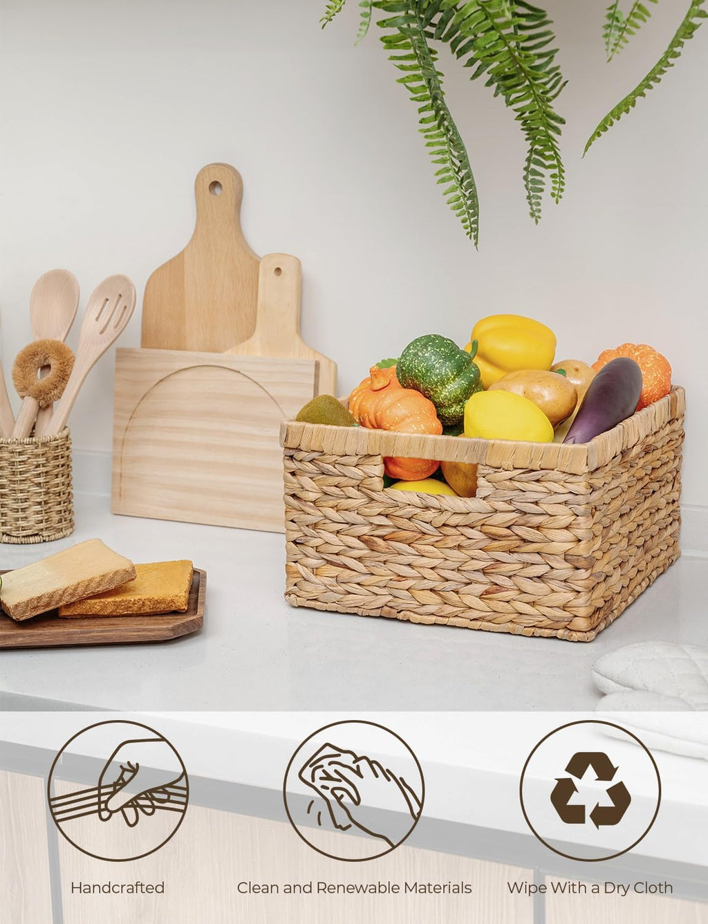 StorageWorks Wicker Storage Basket, Water Hyacinth Basket for Organizing, Decorative Water Hyacinth Storage Baskets, Set of 2, Large and Small