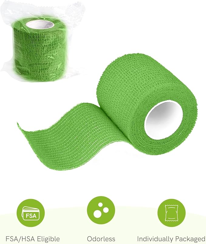FriCARE Self Adhesive Bandage Wrap, Medical Tape in First Aid Kit, Cohesive Bandages for Wounds Sport Vet, FSA/HSA Eligible, 2 Inches X 5 Yards 6 Rolls, Emerald Green