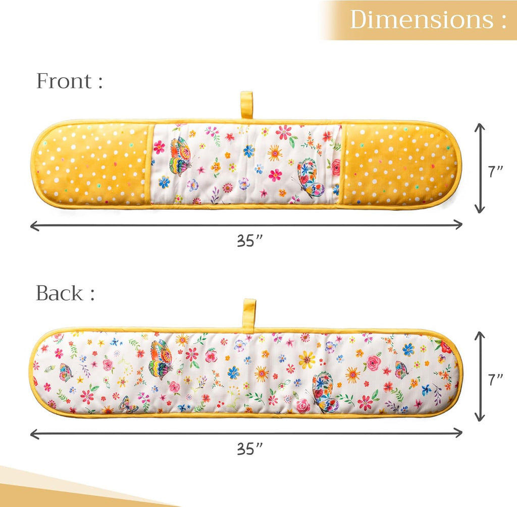 Maison d' Hermine Double Oven Mitts 100% Cotton 7"x35" Double Oven Mitt Heat Resistant BBQ Cooking Gloves with Loop, Baking, Grilling, Kitchen, Handling Hot Pans Spring Summer (Happy Florals - Sweety)