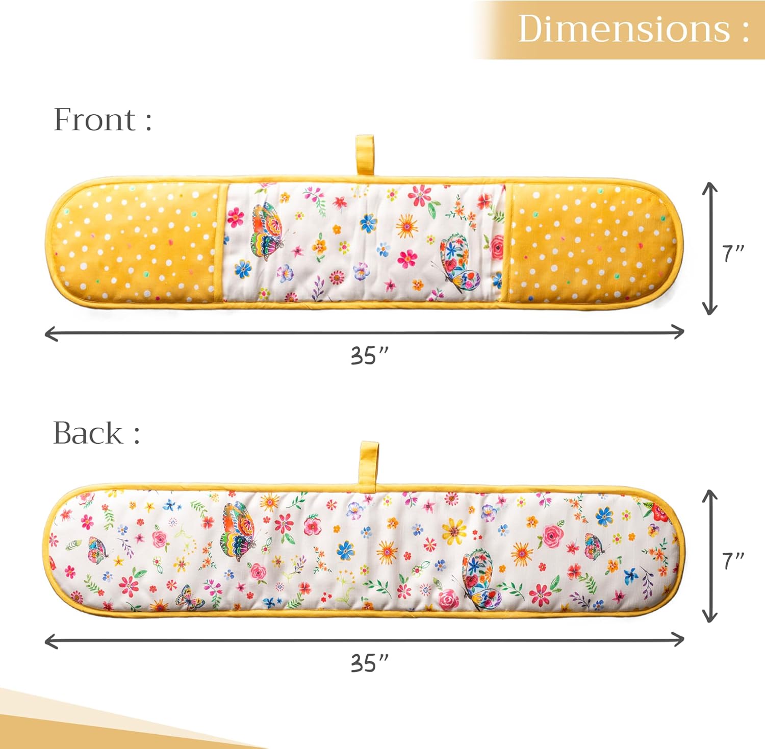 Maison d' Hermine Double Oven Mitts 100% Cotton 7"x35" Double Oven Mitt Heat Resistant BBQ Cooking Gloves with Loop, Baking, Grilling, Kitchen, Handling Hot Pans Spring Summer (Happy Florals - Sweety)