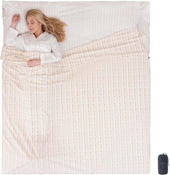100% Cotton Sleeping Bag Liner with Full Length Zipper on 3 Sides; Single/Double Adult Sleep Sack for Travel & Camping, Multifunctional Travel Sheets (Unzipped 87”x87”) for Hotel, Lightweight