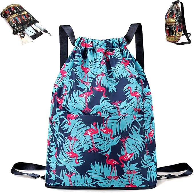 Drawstring Foldable Large Capacity Dry-wet Separation Travel Sports Backpack Waterproof Gym Bag with Multiple Pockets (Light Blue)