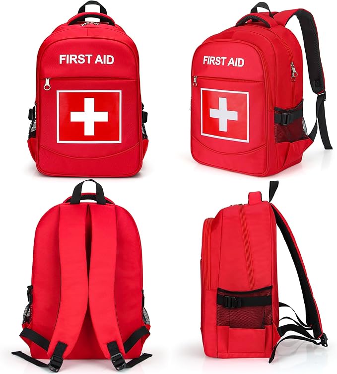 First Aid Backpack with Multi-Pocket, Emergency Medical Backpack, Large Capacity & Water-proof, Empty First Aid Bag for Home Office EMT Paramedics, Red