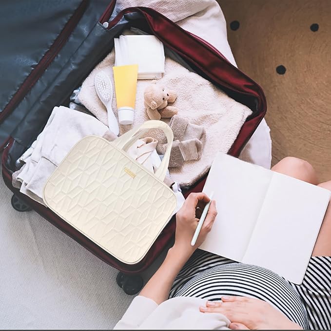 Voova Hanging Travel Toiletry Bag for Women Men, Waterproof Makeup Cosmetic Organizer Holder for Toiletries Accessories, Traveling Essentials,Shampoo,Full-Sized Container, Brushes Kit Set, Beige