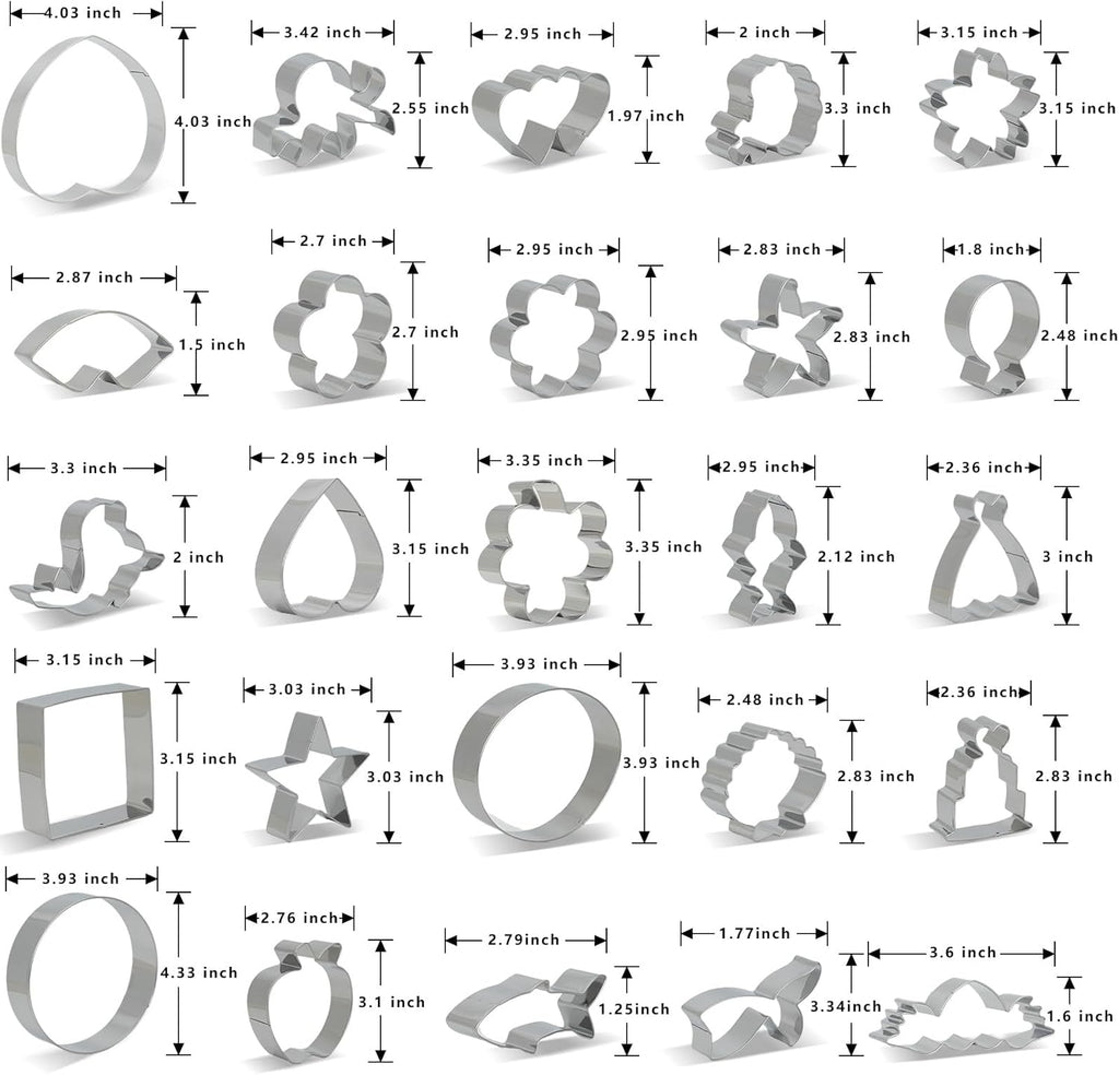 Metal Cookie Cutter 25-Piece set,Valentine's Day,Ocean,Flowers and Everyday Shapes Cookie Cutters Set,Dough Cutter,Stainless Steel and Piping Bag