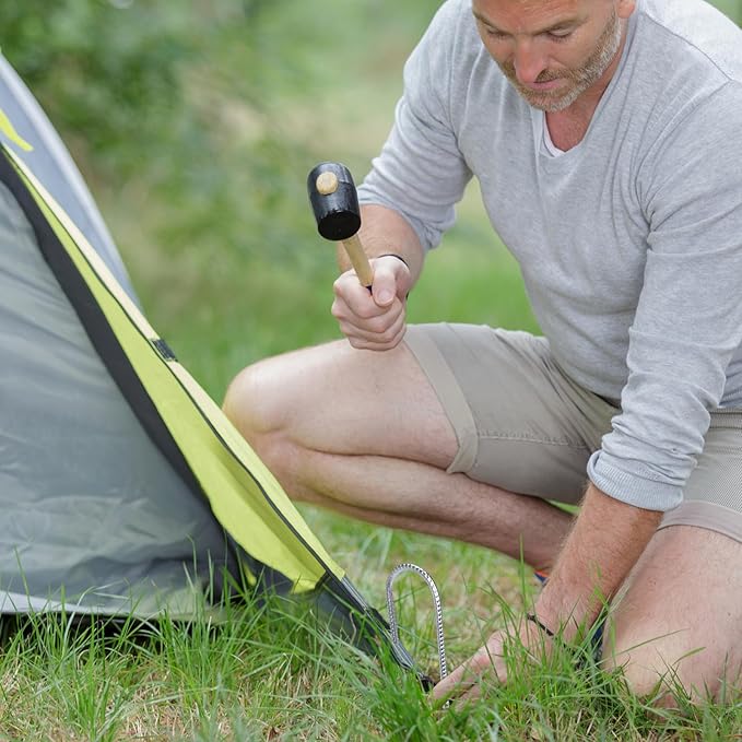 CEWOR 12 Pack 12 Inch Rebar Stakes, J Hook Heavy Duty Tent Stakes Metal Ground Stakes Galvanized Ground Anchors for Chain Link Fence, Trampoline, Camping, Canopy, Outdoor Decorations