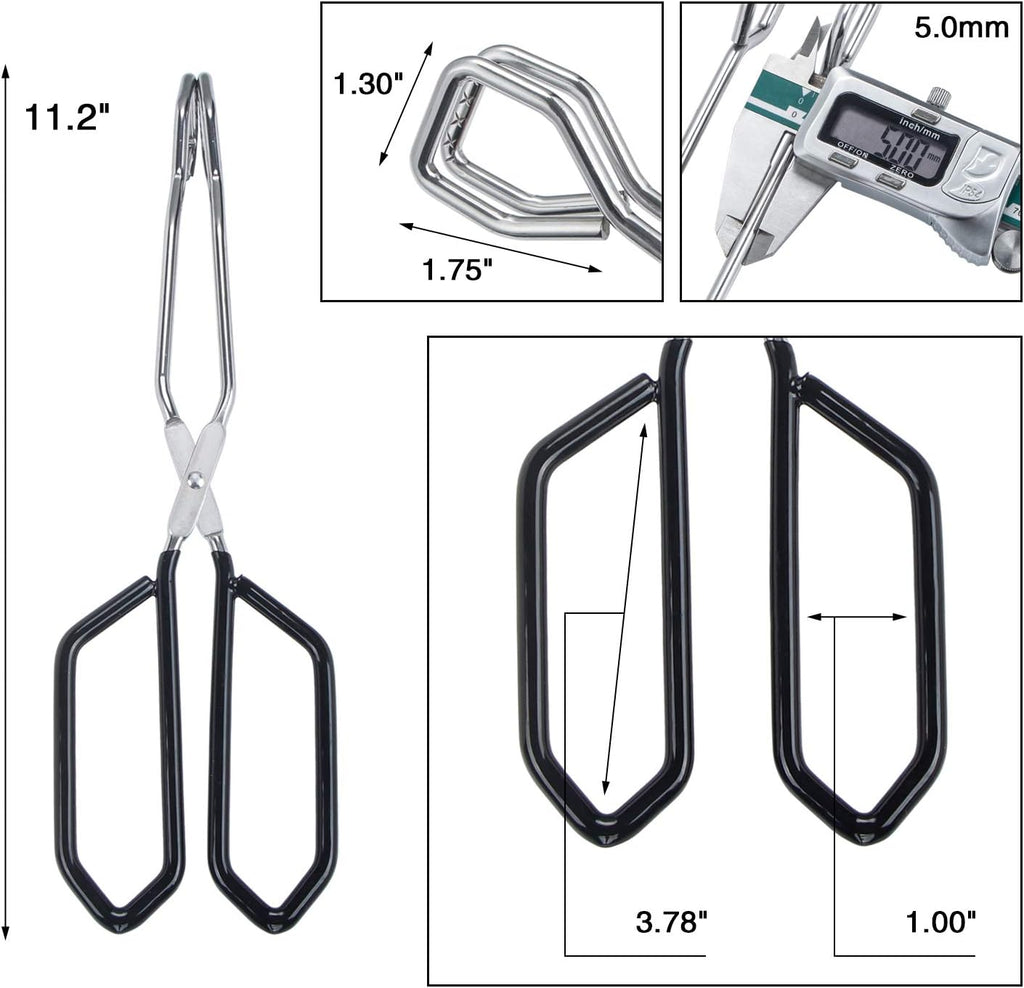 MSY BIGSUNNY Scissor Tongs Heavy Duty Cooking Tongs with Soft Handles (Stainless Steel, black 11")