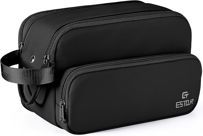 Toiletry Bag for Men, Travel Toiletry Bag Travel Essentials, Dopp Kit Water-resistant Shaving Bag, Bathroom Bag Toiletries Organizer, Black(Upgraded Polyster)