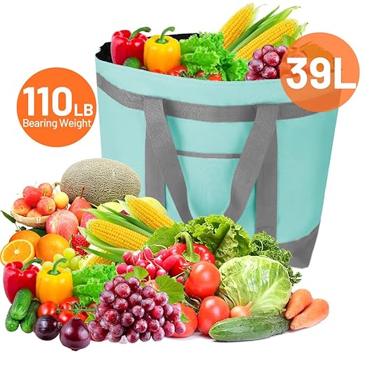 2Pk Insulated Reusable Tote Bag for Grocery Shopping for Women/Men, Pizza/Food Delivery Bag to Keep Food Cold/Hot for Uber Eats/Doordash/Grubub, Cooler bags for Travel/Beach/Picnic, Green