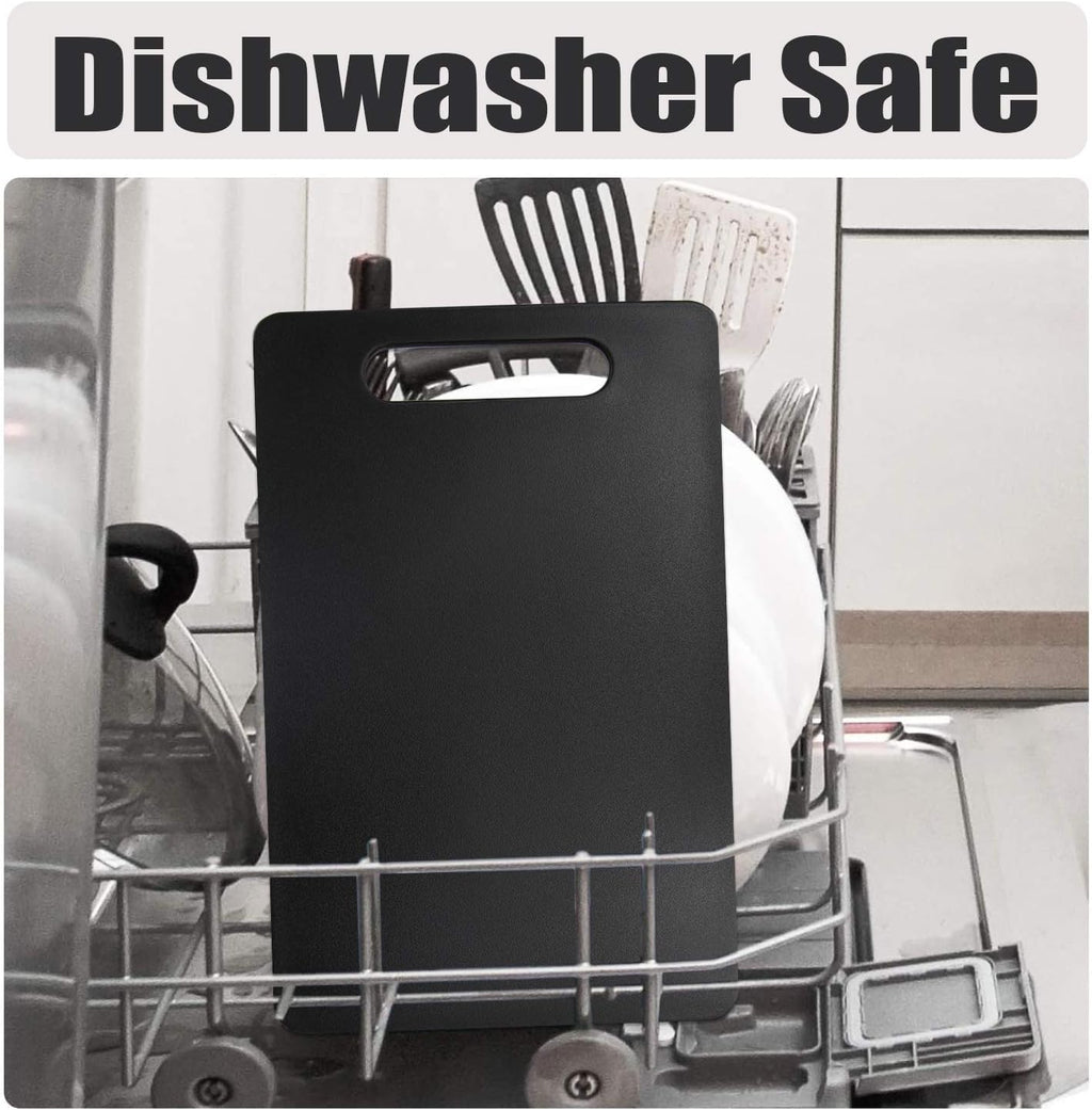 Fotouzy Plastic Utility Cutting Board with Handles, Food Safe PP Material, BPA Free, Dishwasher Safe, Thick Chopping Board, Large Size, Easy Grip Handle, for Kitchen (Black)