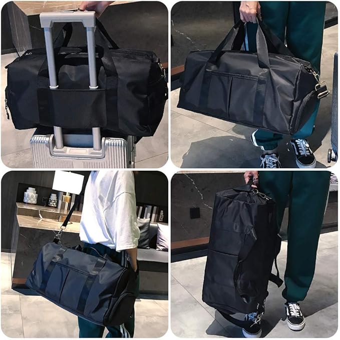 ICEIVY Gym Duffle Bag Dry Wet Separated Gym Bag Sport Duffle Bag Training Handbag Yoga bag with Extra Drawstring Backpack (black) Large