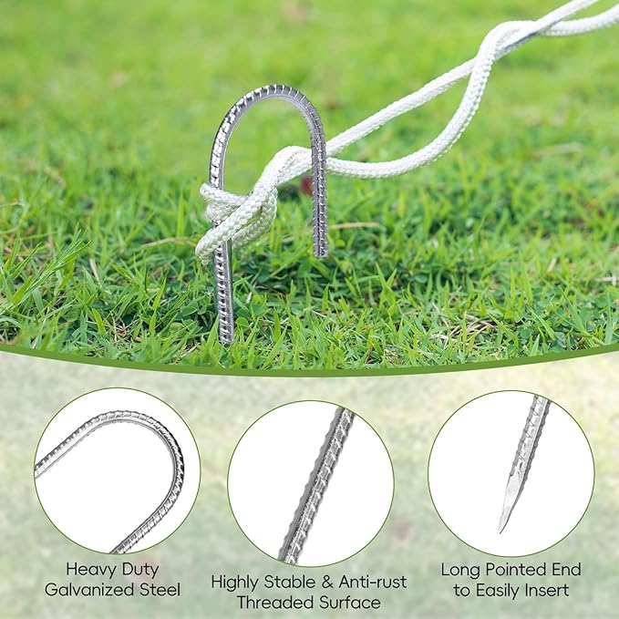 CEWOR 12 Pack 12 Inch Rebar Stakes, J Hook Heavy Duty Tent Stakes Metal Ground Stakes Galvanized Ground Anchors for Chain Link Fence, Trampoline, Camping, Canopy, Outdoor Decorations