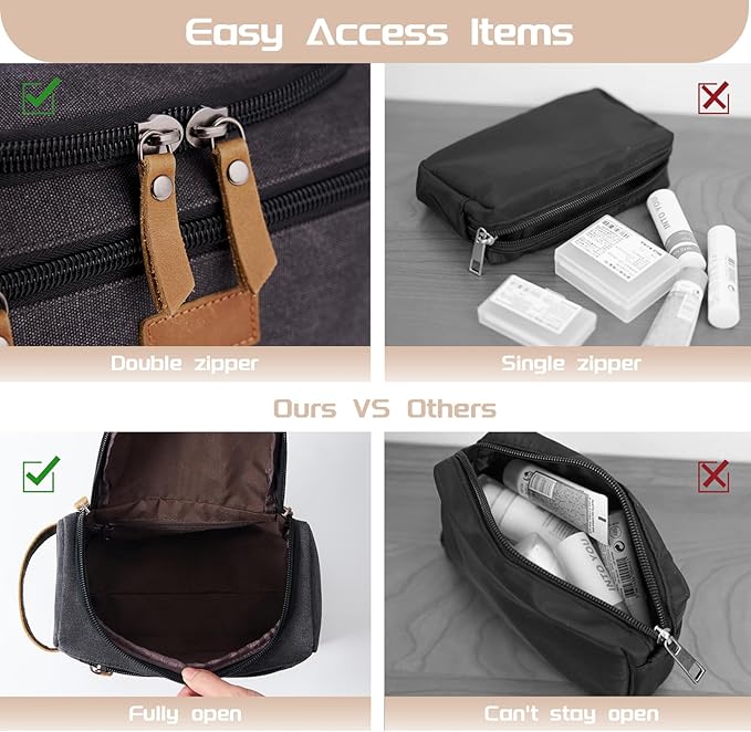 Travel Toiletry Bag for Men, Large Water-resistant Shaving Bag Toiletries Organizer, Canvas Dopp Kit, Multi-functional and Stylish, Bathroom Dopp Kit Shaving, Ideal for Travel, Camping, Gym- Black