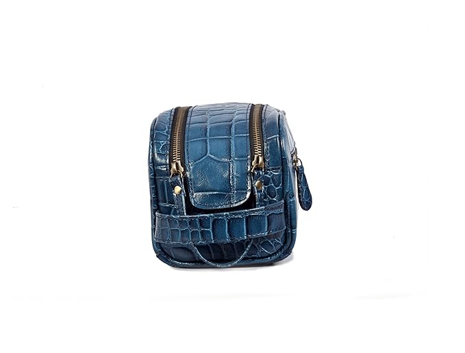 10" Premium Leather Toiletry Travel Pouch With Waterproof Lining | King-Size Handcrafted Vintage Dopp - Kit ~ Gift for Father's Day By Aaron Leather Goods (Egyptian Blue)