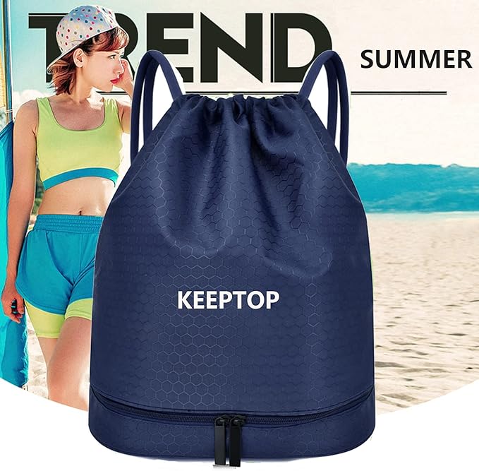 Waterproof Drawstring swim Bag Sackpack Backpack,Dry Wet Depart,Swimming Gym Yoga Sport Shoulder Rucksack Daypacks Casual Bags (DARK BLUE)
