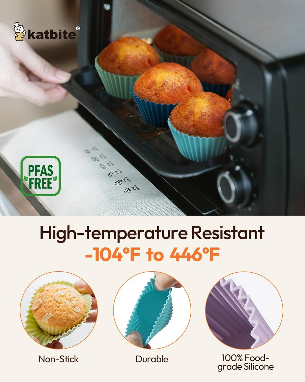 Silicone Cupcake Baking Cups Katbite 24 Pack Silicone Baking Cups Reusable Non-stick Heavy Duty Cupcake Liners for Baking Soft Pale Muffins Cups for Party Halloween Christmas