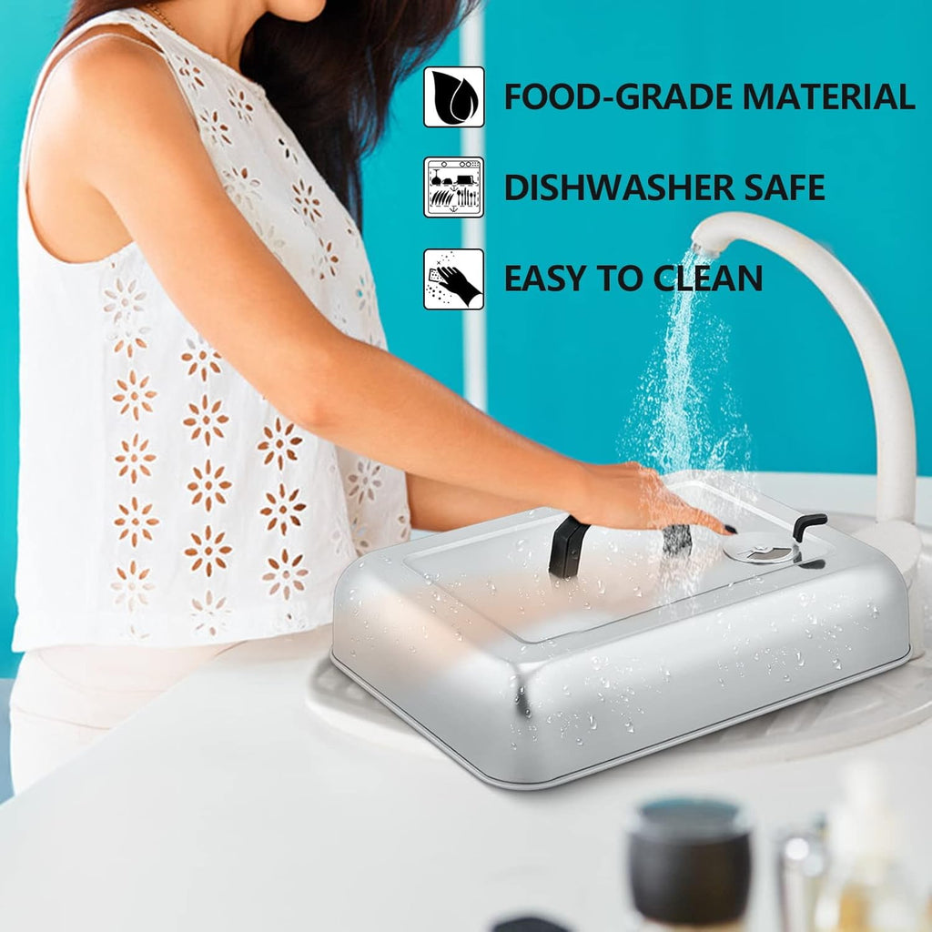 13 x 9.75Inch Cheese Melting Domes, HaSteeL Rectangular Basting Steam Cover with Adjustable Vent, Heavy Duty Stainless Steel Grill Lid for Flat Top Griddle Outdoor & Indoor, Dishwasher Safe(2-Pack)