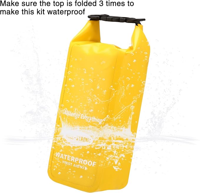 Waterproof First Aid Kit Roll Top Boat Emergency Kit with Waterproof Contents for Fishing Kayaking Boating Swimming Camping Rafting Beach Yellow