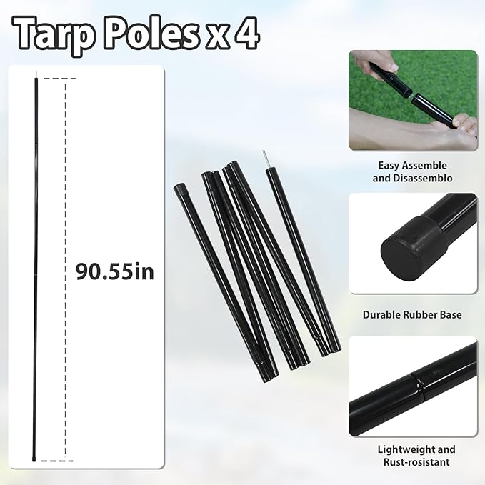 GEERTOP Large Camping Tent Tarp 17 x 10ft Portable Hammock Rain Fly Tarp with Poles Waterproof Backpacking Hammock Tarp for Outdoor Travelling