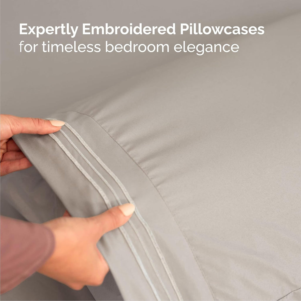 Cal King Size 4 Piece Sheet Set - Comfy Breathable & Cooling Bed Sheets Set - Hotel Luxury Bedding for Women, Men, Kids, Teens, Boys & Girls - Deep Pockets, Soft, Wrinkle Free - Oeko-Tex - Light Grey