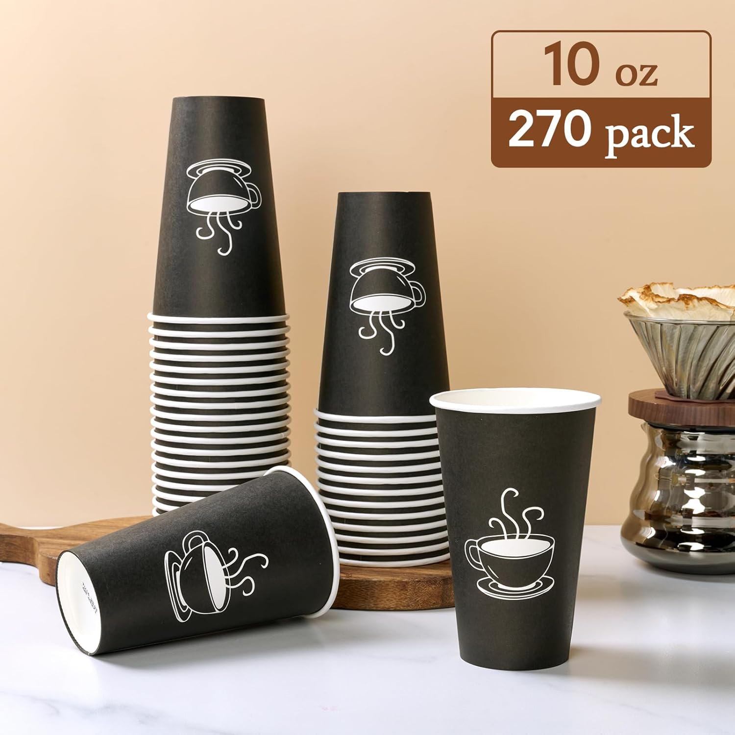 10 oz Paper Cups, 270 Count, Disposable Coffee Cups for Water, Juice or Tea, Perfect for Office Parties or Events