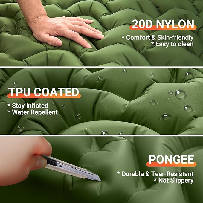 KingCamp Sleeping Pad for Camping, Inflatable Sleeping Pad Ultralight Connectable Camping Mattress with Pillow Built-in Foot Pump for Backpacking Hiking Tent Cot