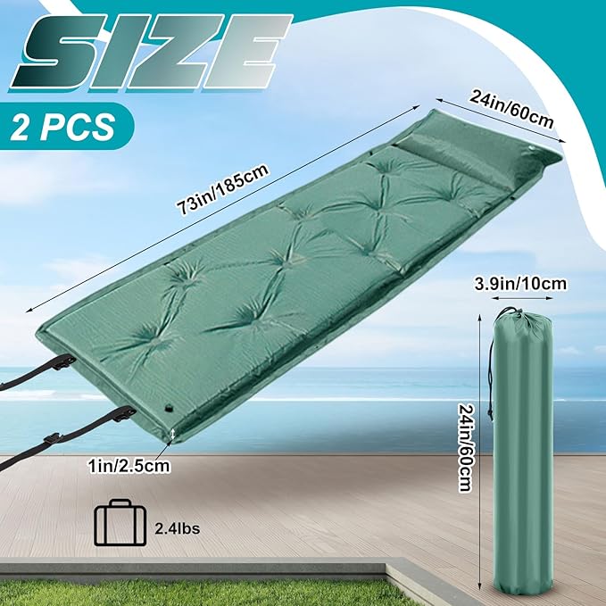 2 Pack Self Inflating Sleeping Pads with Pillow, Ultralight Camping Mat,connectable Portable Pad,lightweight Inflatable Mattress Pad, Insulated Foam Sleep Mat for Backpacking, Tent, Hammock