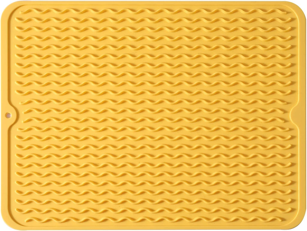 Silicone Dish Drying Mat for Multiple Usage,Easy clean,Eco-friendly,Heat-resistant Silicone Mat for Kitchen Counter or Sink,Refrigerator or drawer liner Yellow L 16 inches x 12 inches