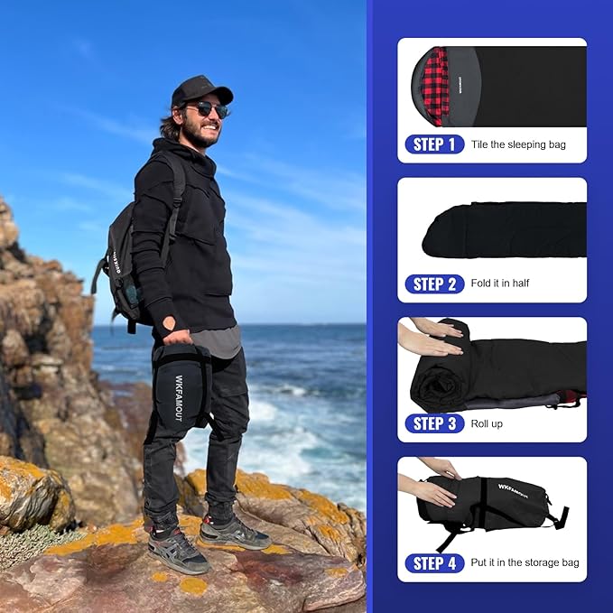 Backpacking Flannel Sleeping Bag Lightweight for Adults Hiking Ultralight Compact Sleeping Bag Portable Warm Weather Summer with Compression Sack