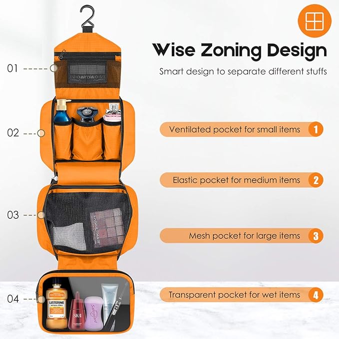 dopobo Travel Toiletry Bag for Women, Dopp Kit for Men, Waterproof Makeup Bag Shaving Bag with Hanging Hook, Portable Toiletry Organizer for Traveling and Camping