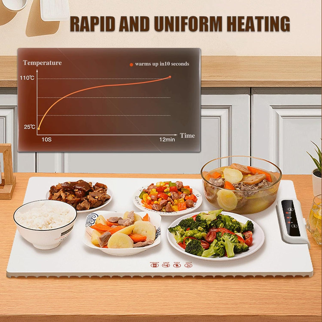 Warming Mat for Food,Electric Warming Tray Full Surface Heating,Food Warmer with Adjustable Temperature, Food Warmers for Parties|Buffets|Gatherings,Rollable and Portable,Auto Shut-Off,Everyday Use