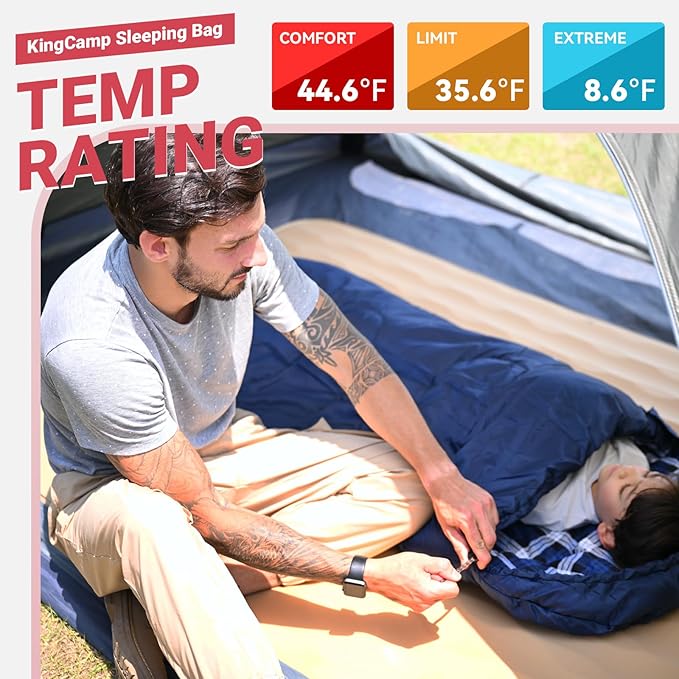 KingCamp 45°F Kids Sleeping Bag, Lightweight Waterproof & Compact Flannel Sleeping Bags Cold Weather & Warm Youth Essentials Gear Accessories for Camping, Fits 10-12 Children up to 5'5" Tall