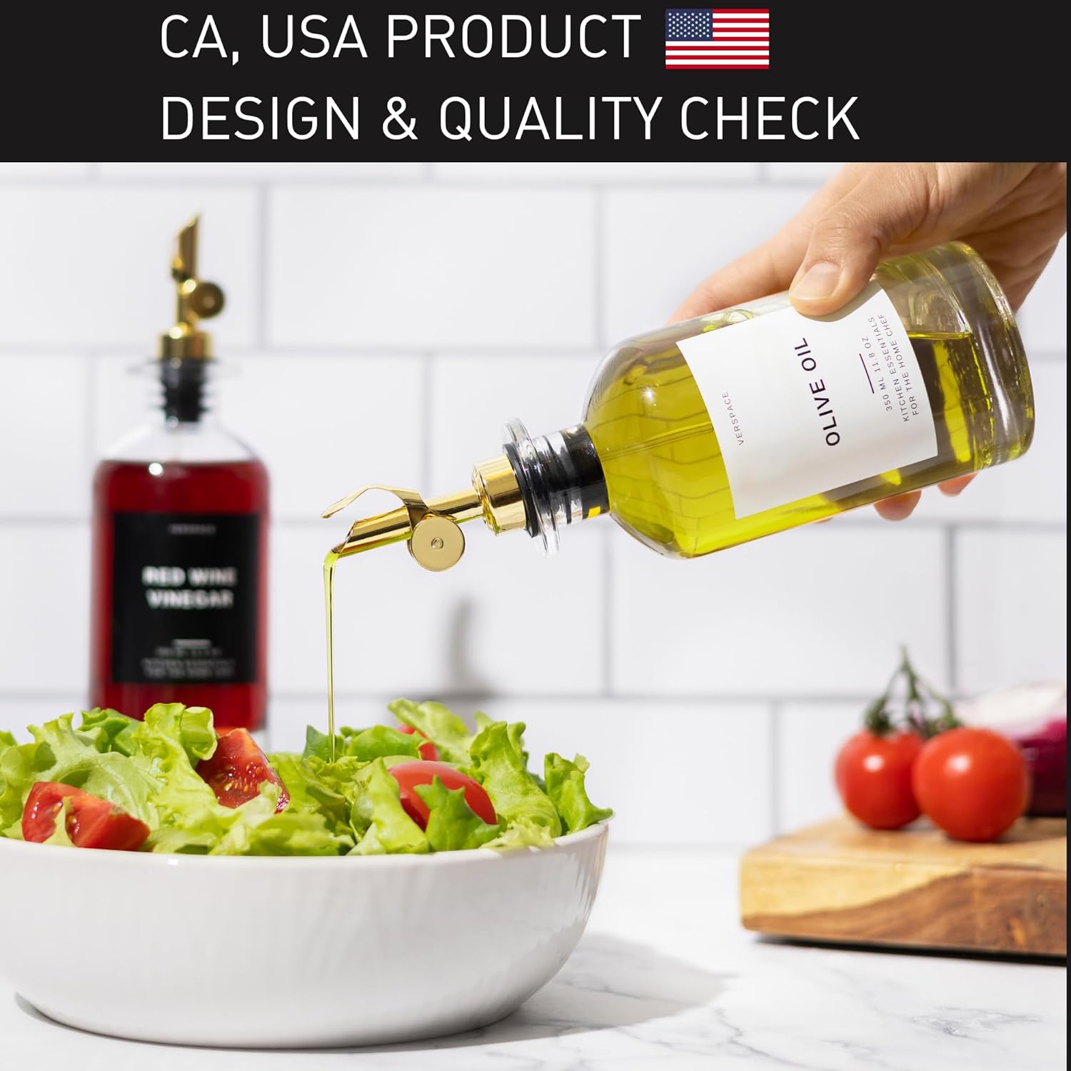 Olive Oil Dispenser Bottle For Kitchen With Silicone Tray & 40 Labels, Soy Sauce Dispenser, Coffee Syrup Dispenser, Olive Oil Bottles Set Of 2, Gold