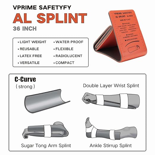 First Aid Splint 36" X 4.3" Orange -Waterproof First Aid Medical Tactical Field Splint For Bone Fracture Treatment (2, Folded)